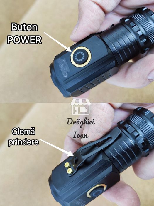 miniTORCH TURBO 3*P35 - Lanterna mica PROFESIONALA, PUTERNICA cu clips