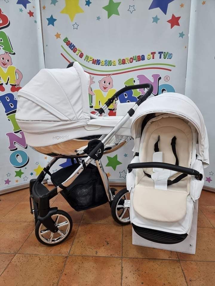 Комбинирана количка Baby Active Mommy Glossy Silver, 2в1, Бял