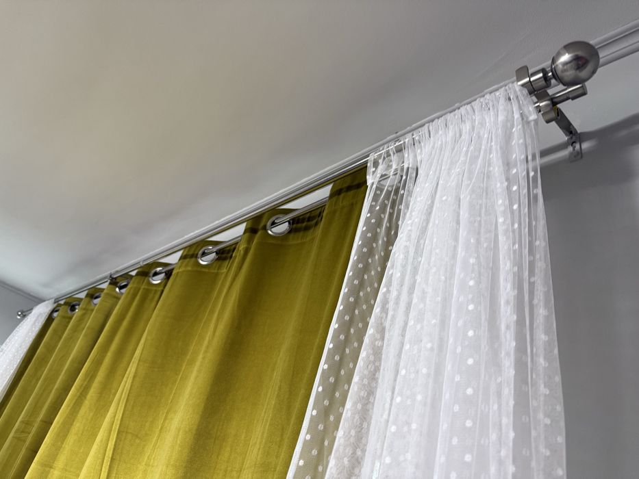 Set 3 Draperii + corniză dublă oțel gri