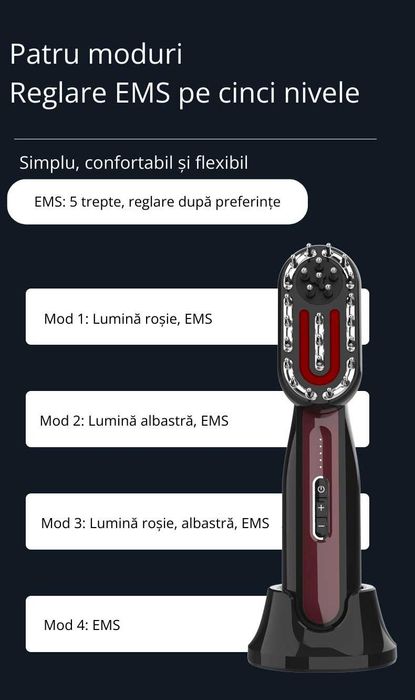 Perie NOUA de masaj scalp/fata/corp, 3 in 1, lumina rosie/albastra,EMS
