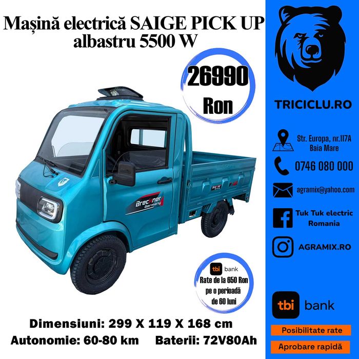 Cvadriciclu electric 5500 W Pick Up nou cu permis Agramix