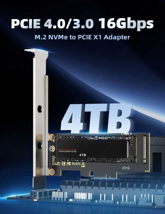 Adaptor convertor M.2 NVMe (M-Key) SSD la PCIe X1 / X4, 4.0, 3.0, 2.0
