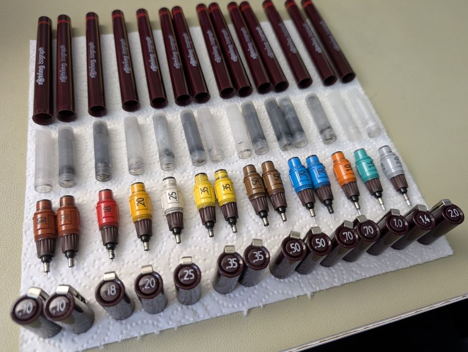 Set Rotring isograph tragator tus/stilou tehnic - diverse marimi (0.10