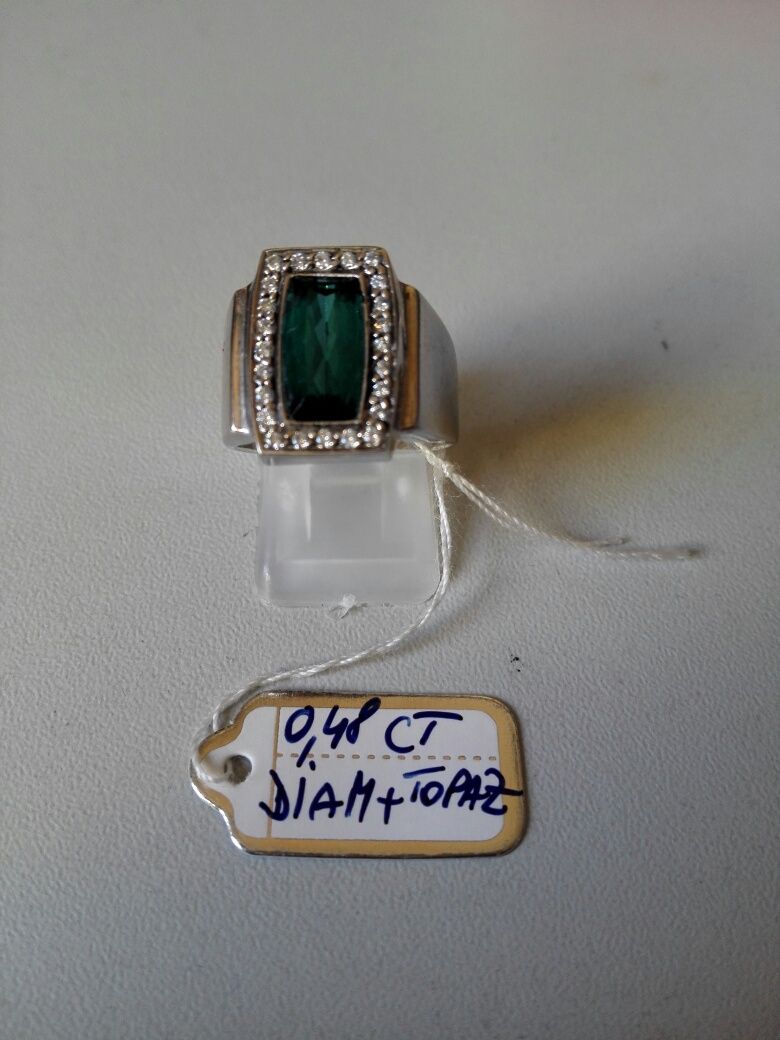 Vind inel din aur 18kt cu topaz verde si diamante