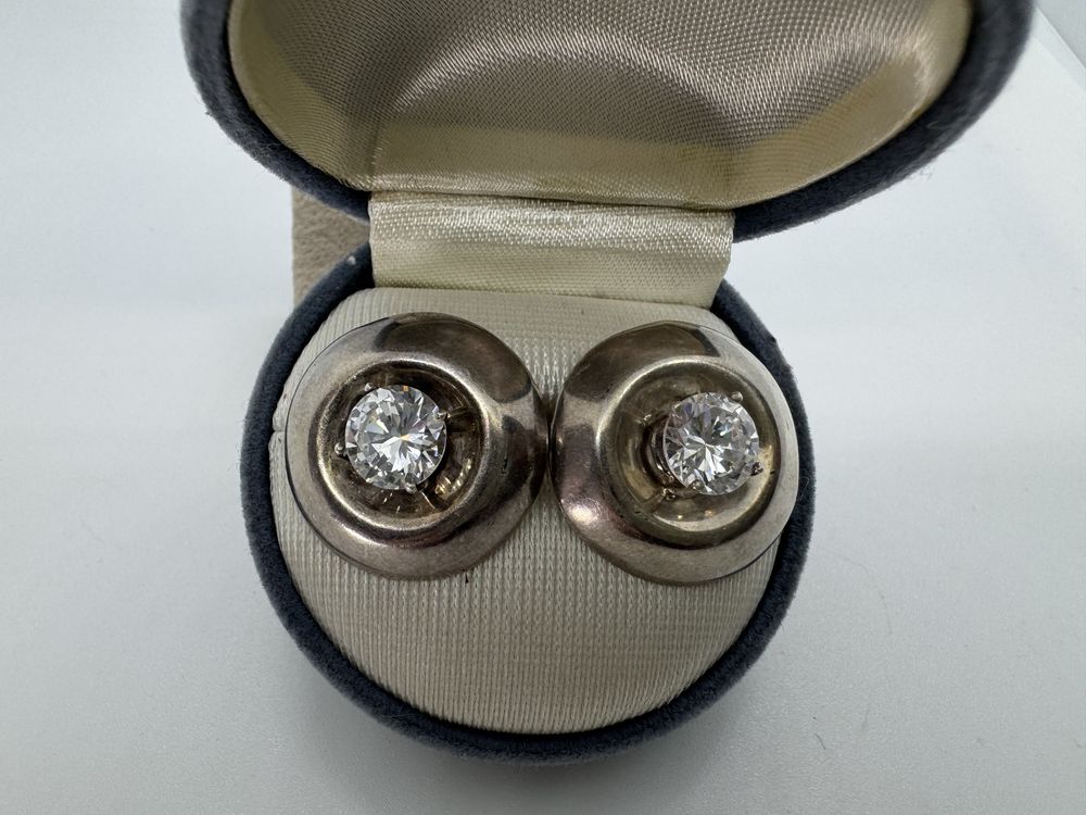 Cercei din argint, tija de aur si cubic zirconia