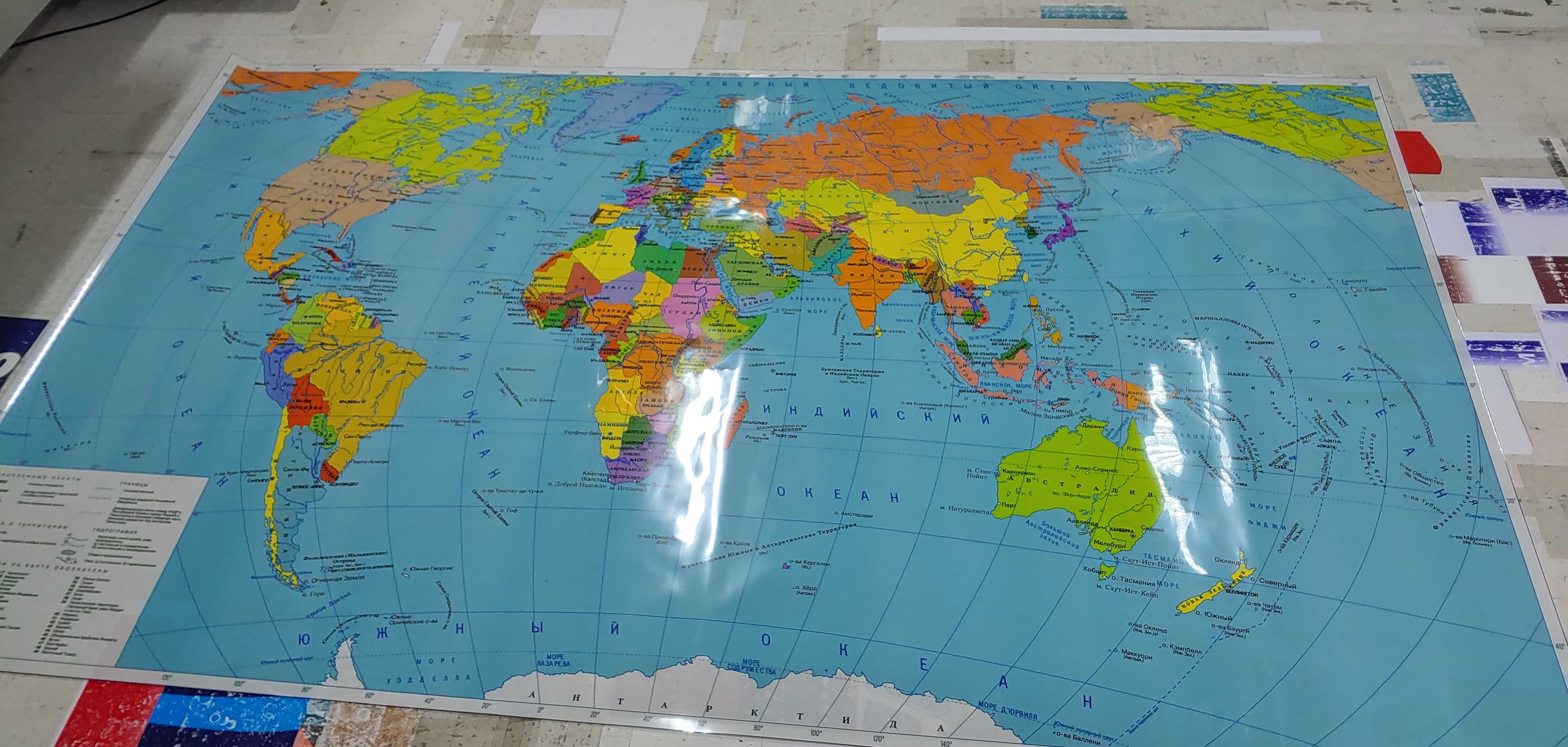 Карта мира на стену 150 х 90 см Материал ПЭТ пластик