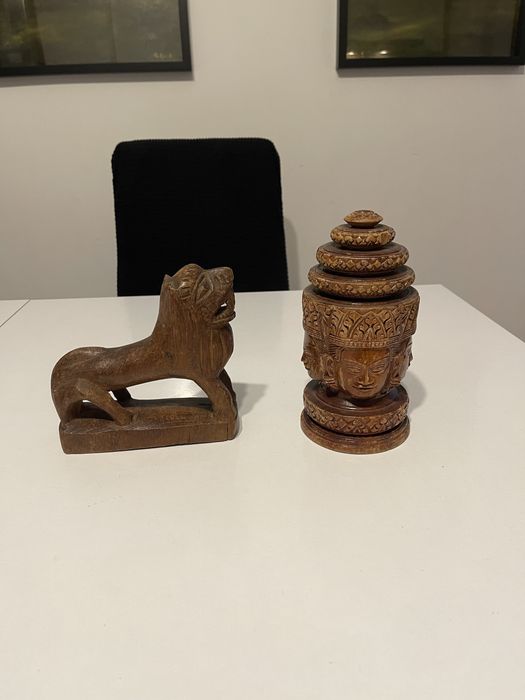 Figurine din lemn buddha cu 4 fete si leu