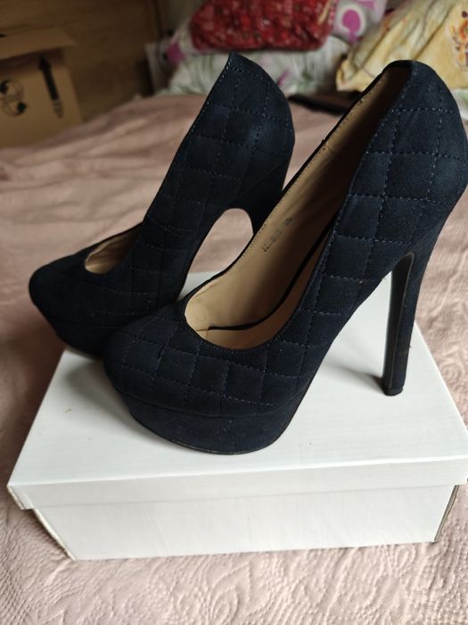 Pantofi eleganti cu toc si platforma bleumarin 38