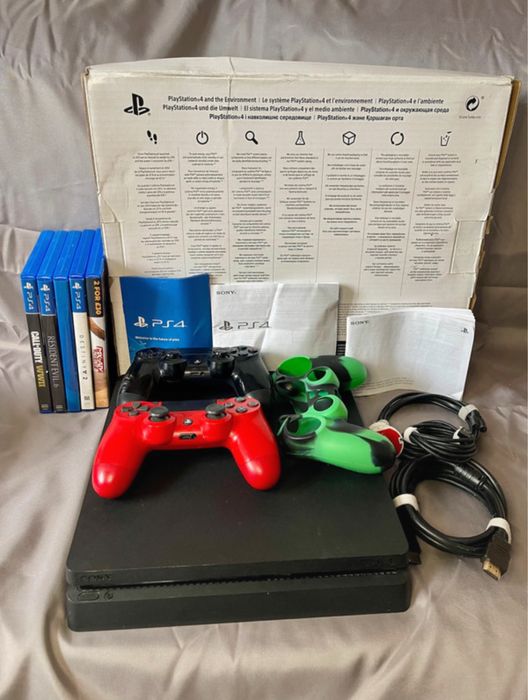 Playstation 4 Slim 1TB + 2 controllers + 5 games, full box