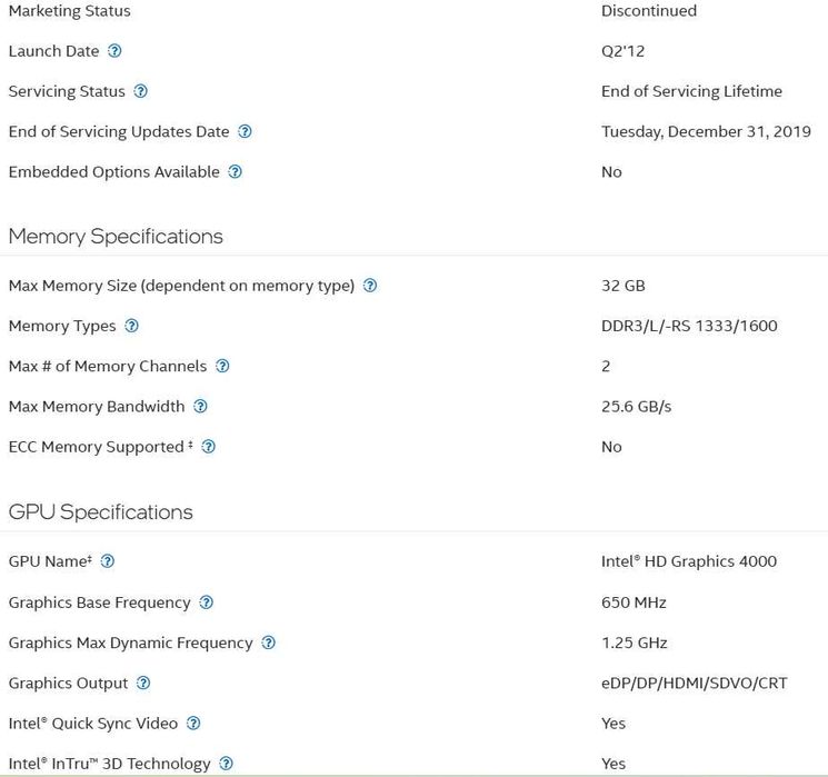 Intel Core i7 3720QM 2.6 GHz - Quad Core Technology