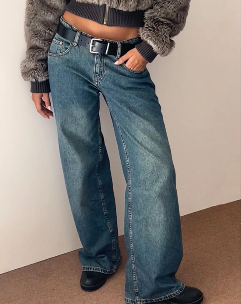 Roomy extra wide low rise jeans -brown blue acid