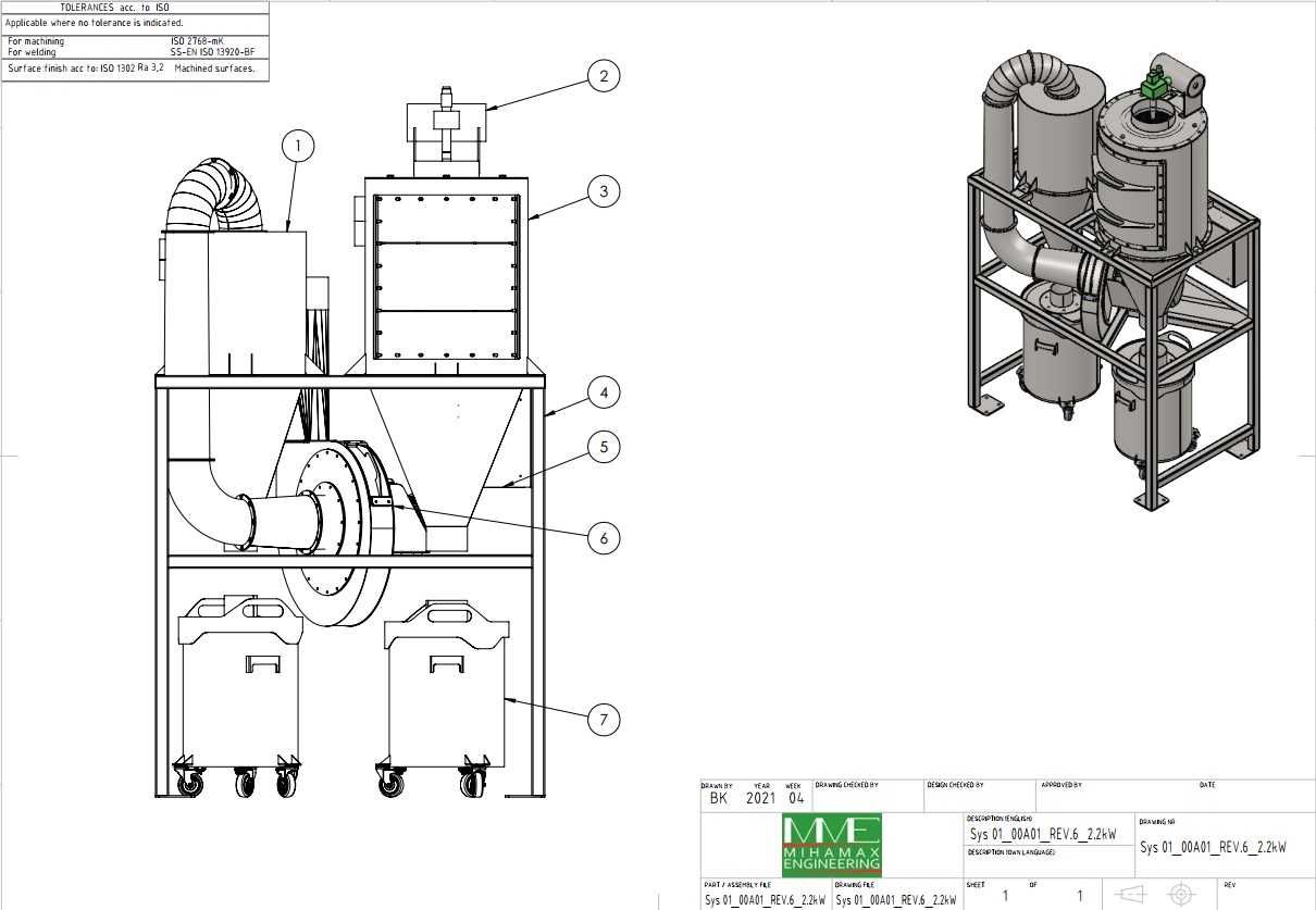 Циклонно сепарираща и филтрираща система QFIL-2.2 kW, Аспирация