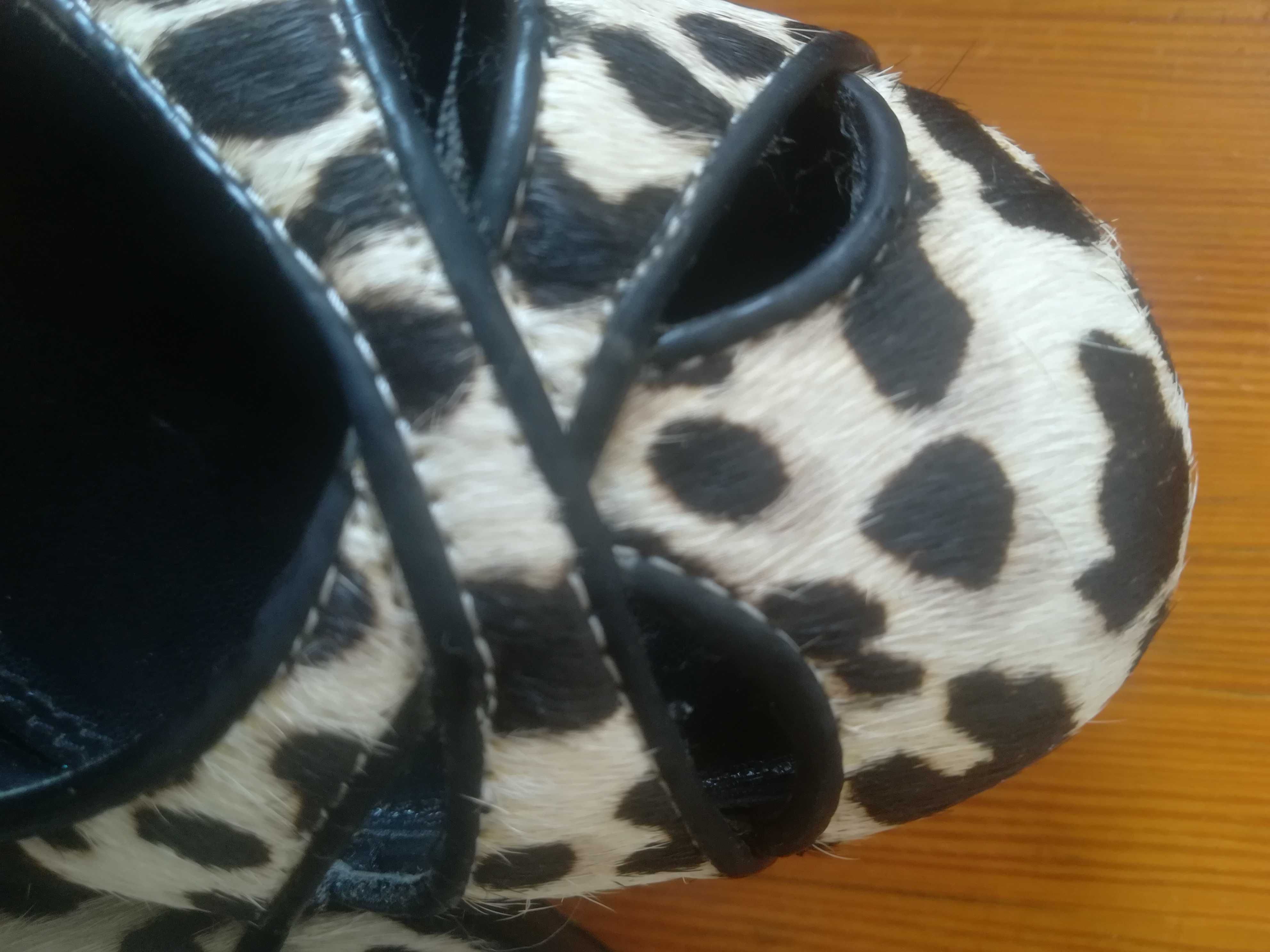Pantofi femei, platforma, blanita ponei, made in USA (BLACK&WHITE)