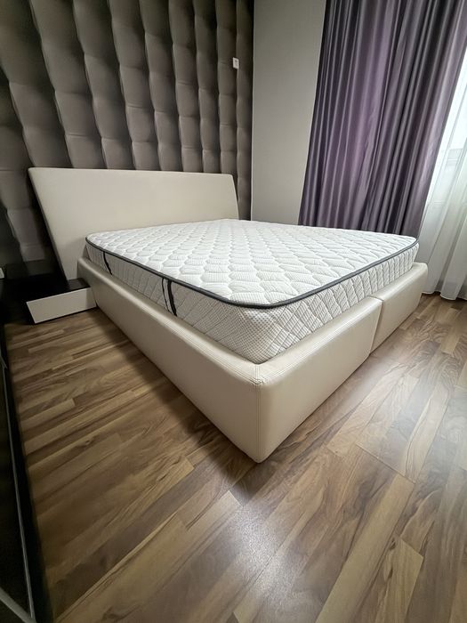 Pat de mijloc 160x200 piele ecologica+somiera+saltea ortopedica