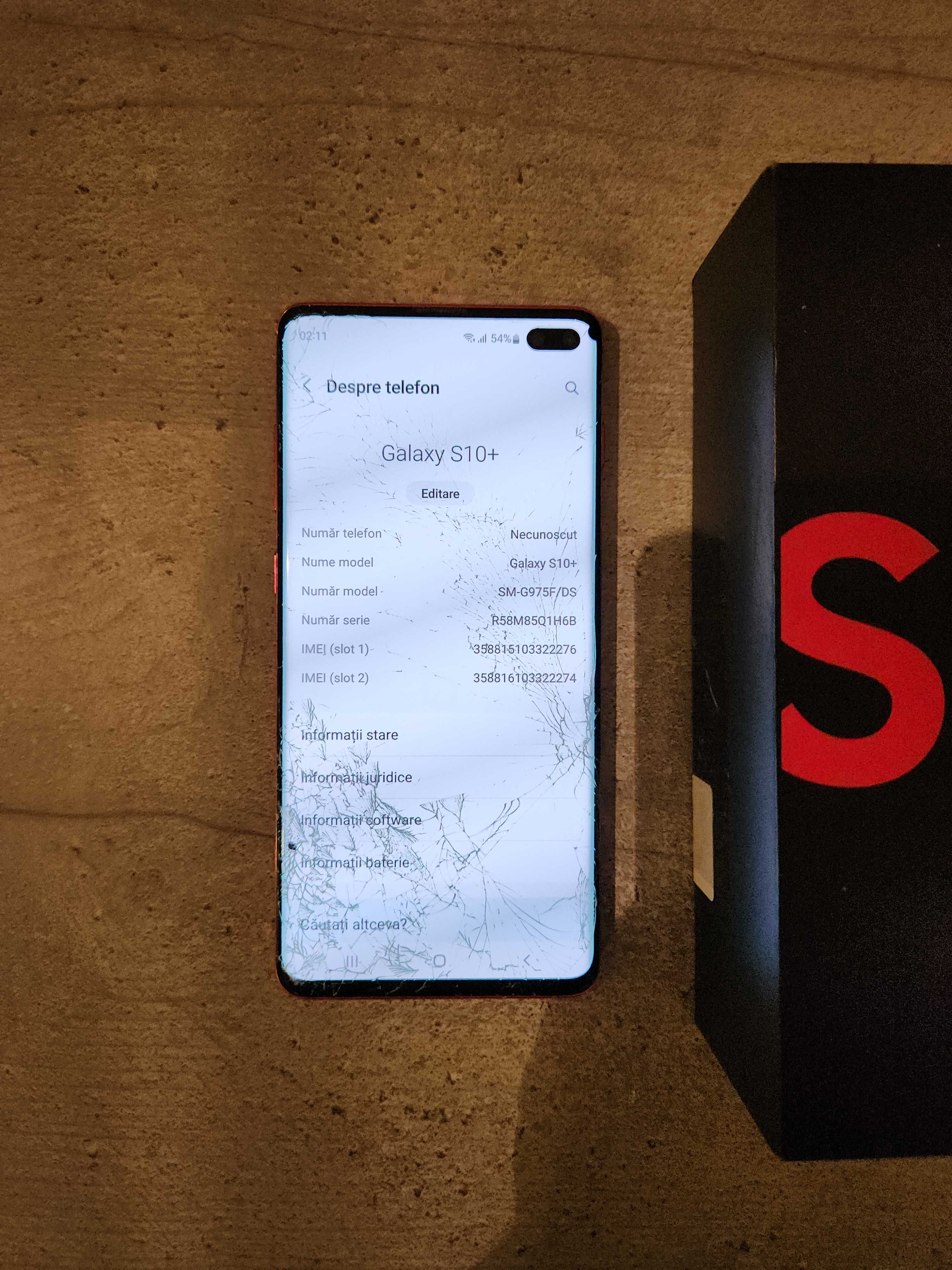 Samsung Galaxy S10+ Cardinal Red, 128GB, 8GB RAM, sticla sparta
