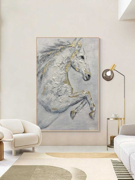 Картина белая лошадь холст масло казахская национальная живопись конь