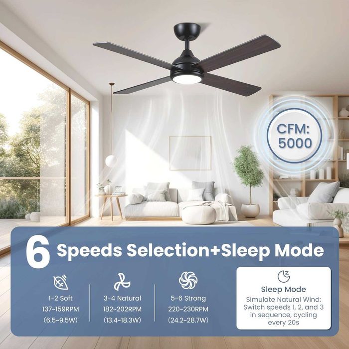 CJOY Безшумен таванен вентилатор с осветление 122 см