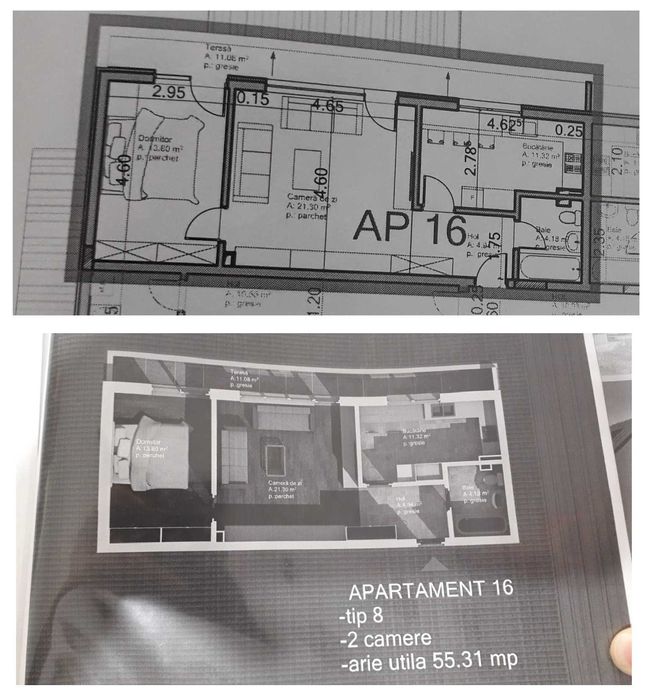 Apartament 2 camere 55 mp Baciu - pod, terasa, parcare sub bloc