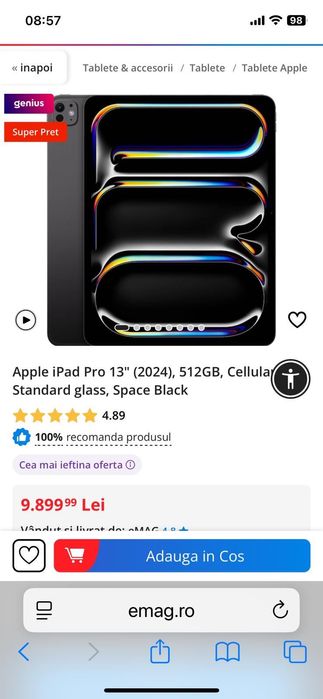 Vand tableta Apple Ipad Pro 13 noua, 512 gb