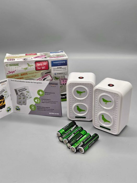 Ултразвуков уред против птици – мобилен комплект 2 броя, покритие 50 m