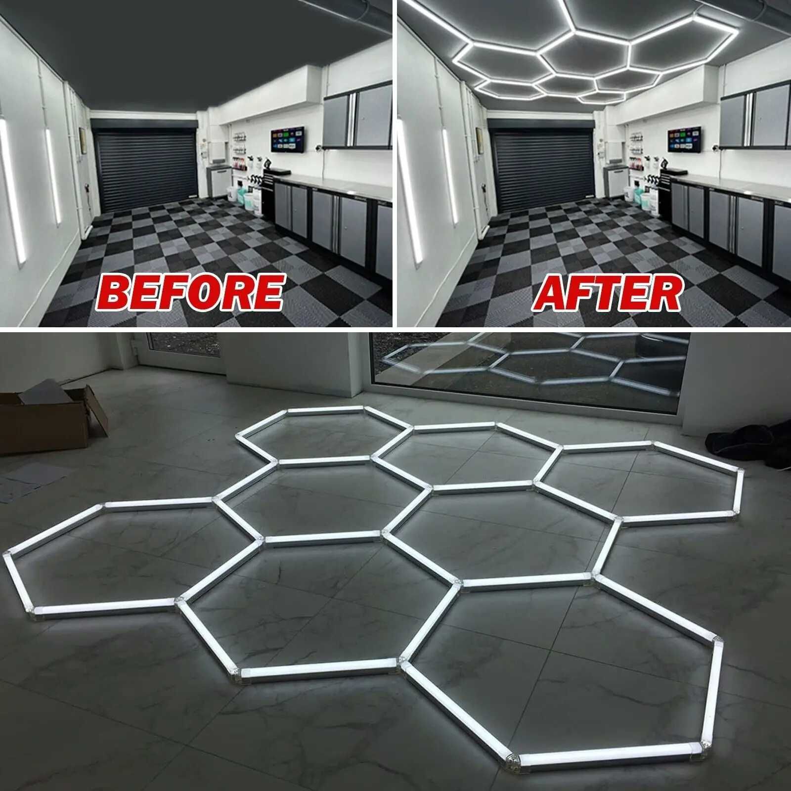 Lumini Hexagon Showroom Detailing Service Garaj Salon Sala LED