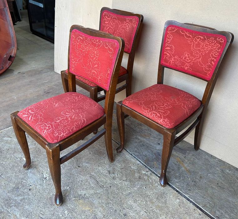Set 3 Scaune Vintage cu sezut si spatar tapitat; Scaun
