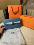 Portofel Hermes Kelly Blue/Piele naturala 100%/Punga/Cutie Hermes