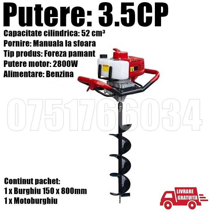Motoburghiu Freza Foreza Pamant Gropi 3.5CP Burghi 15cm LIVRAT GRATUIT