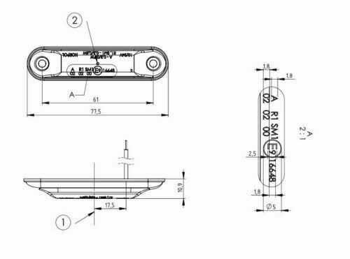 LED Светодиоден Габарит Маркер Токос Овален Е-Mark 12V-24V, 8см