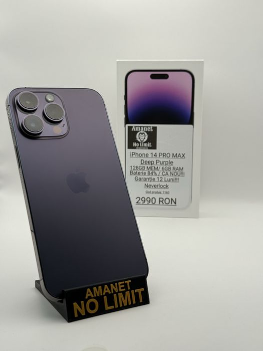 iPhone 14 Pro Max 128GB Purple CA NOU Baterie 84% Garantie 1An.