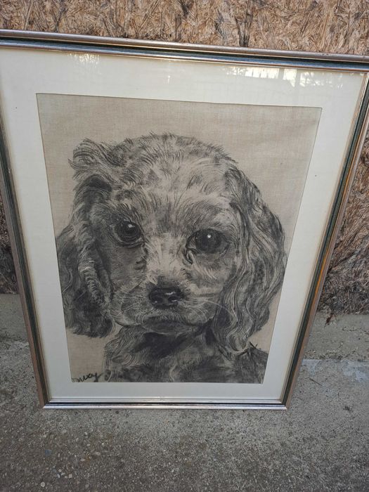 tablou desen carbune pe panza 85/65 cm semnat