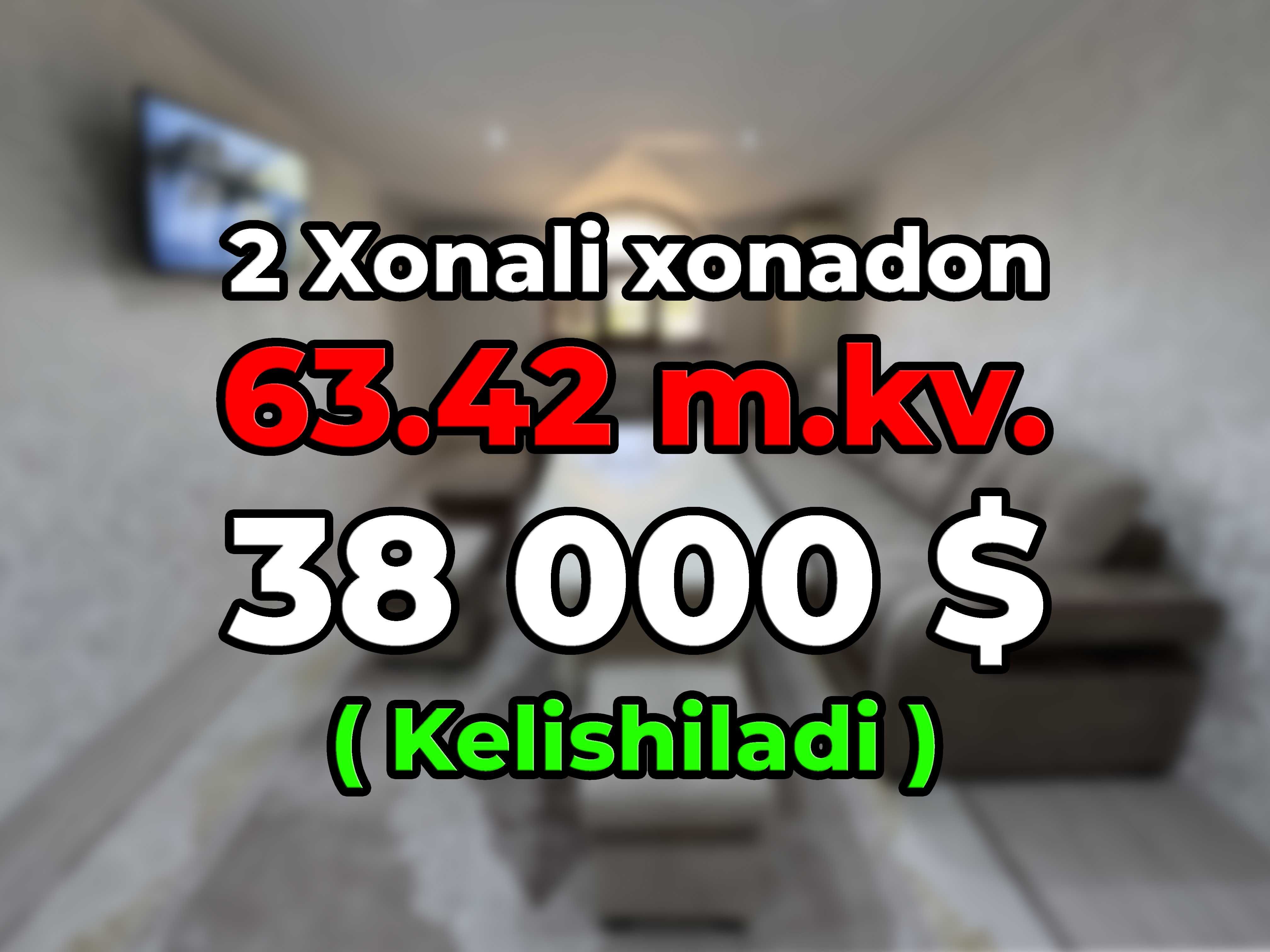 2 Xonali kvartira 63,42 m.kv. (Mansarda) kelishiladi