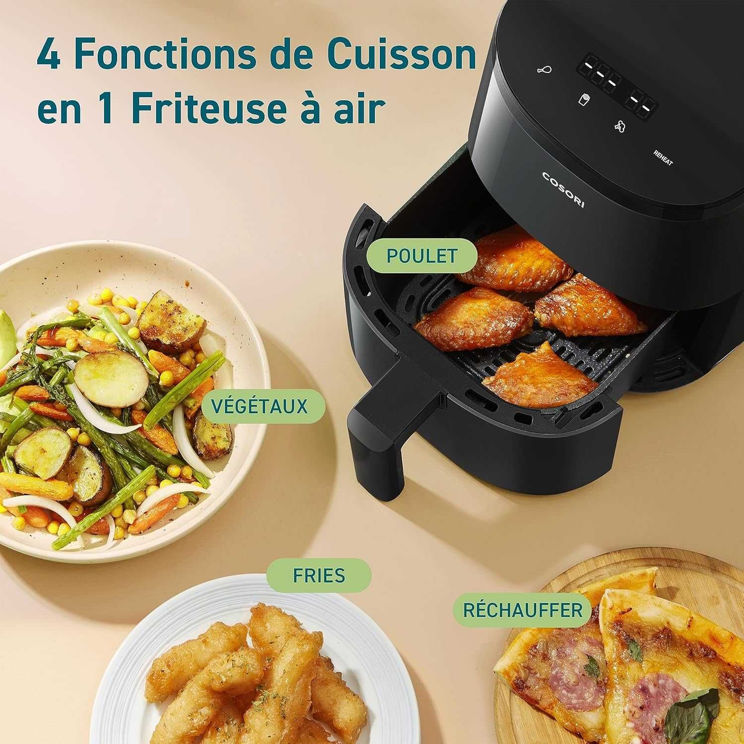 Air Fryer COSORI с горещ въздух 2л, 75-205C, 30 онлайн рецепти, 900W