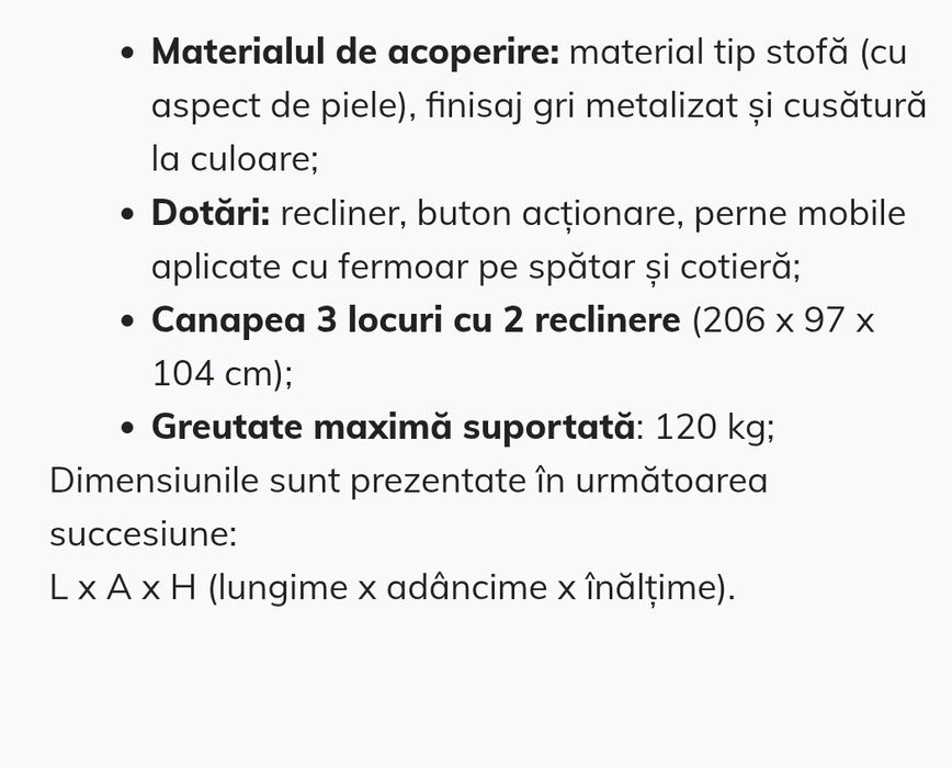 Canapea 3 locuri cu 2 reclinere