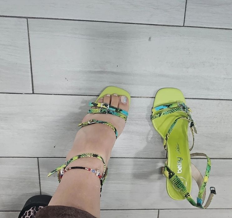 Sandale piele ediție limitata aboutyou animal print, verde deschis, al