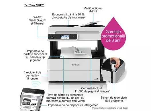 Printer multifunctional Epson EcoTank M3170 Duplex ADF Wireless Retea