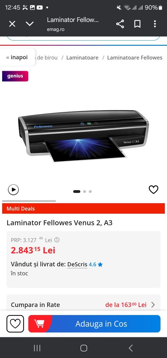 Laminator Fellowes Venus 2, A3