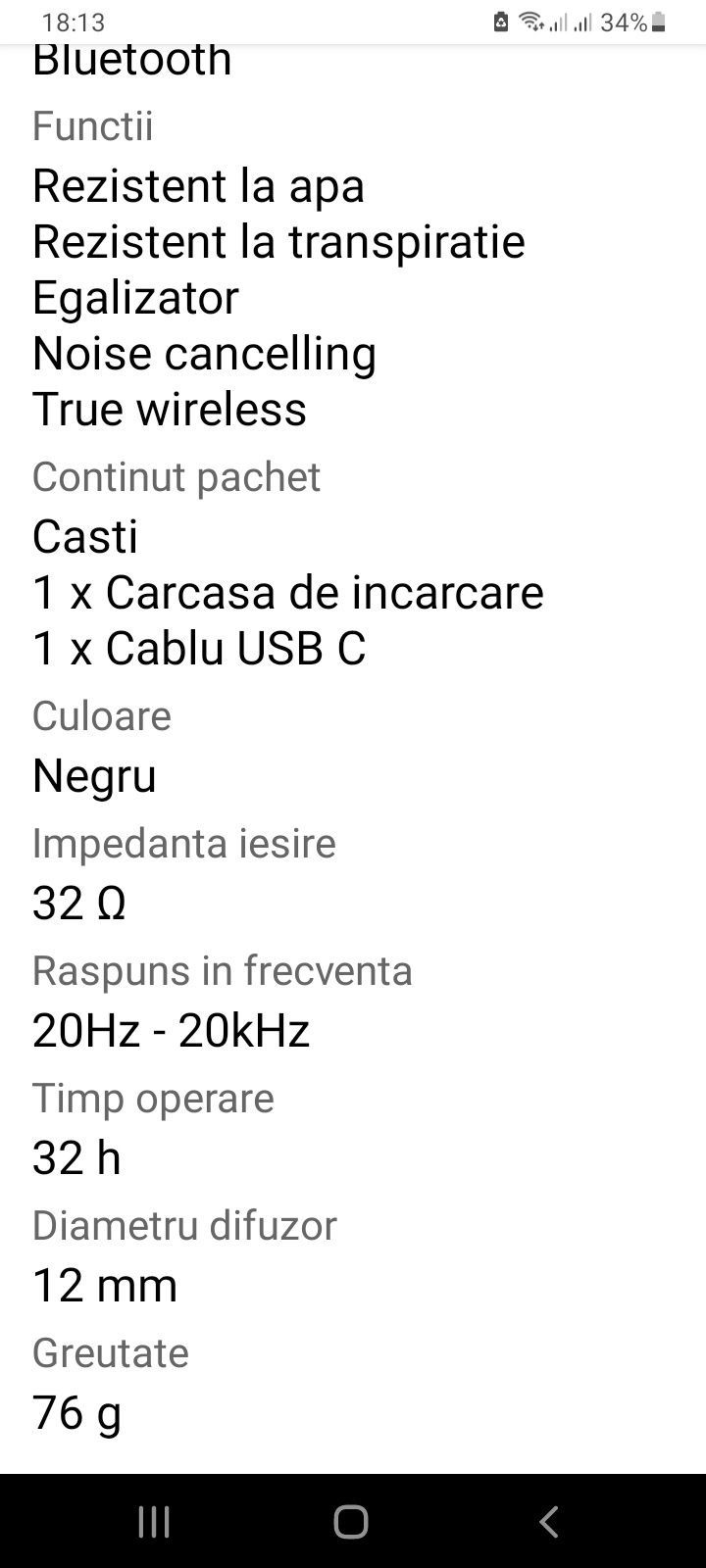 Căști Skullcandy Indy ANC In-Ear,Noise Canceling, Black