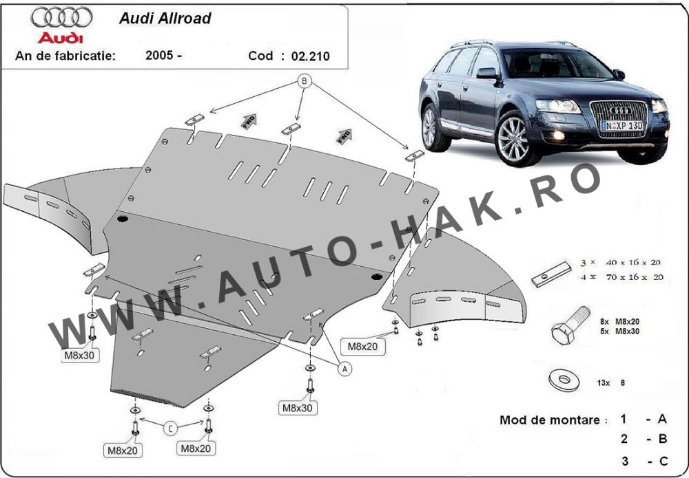 Scut motor metalic - laterale incluse Audi Allroad C6 2005-2011