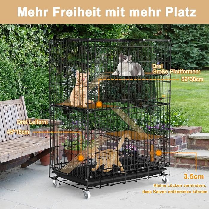 90х55х125см Голяма котешка клетка/ къща с 4 нива, стълбички и колела