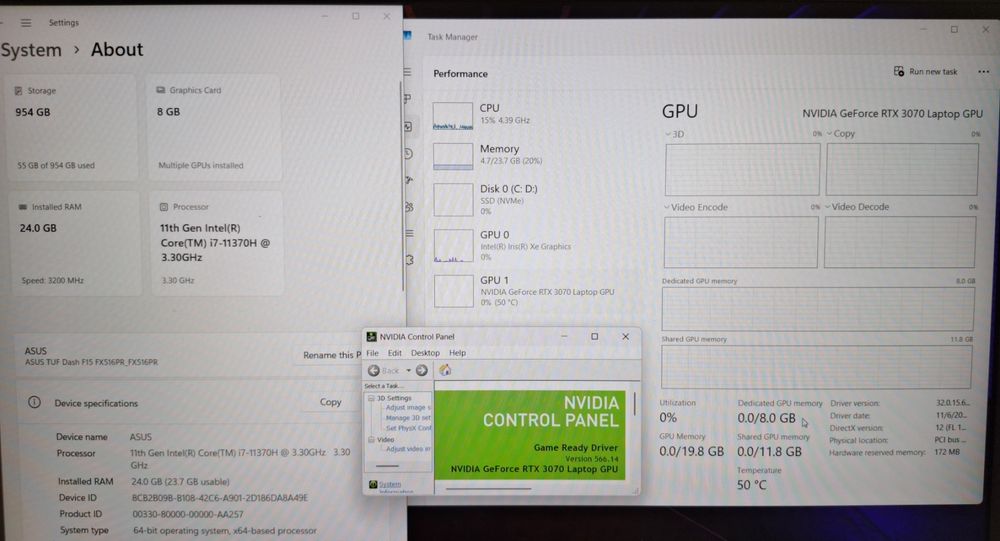 15.6' 240Hz Asus TUF Intel Core i7-11370/RTX 3070 8GB GDDR6/24GB/1TB