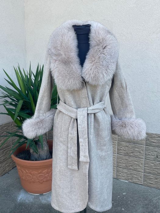 Palton Alpaca cu blana naturala si lana de alpaca