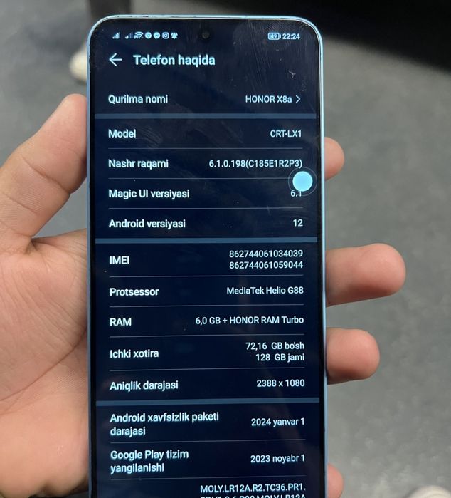 HonorX8 sotiladi holati ideal 128 Gb