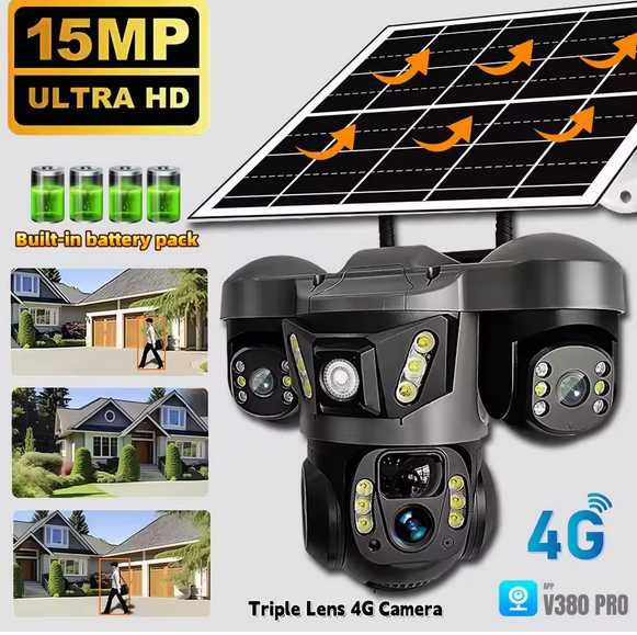 Camera Supraveghere Tripla 360 4G cu cartela SIM & Panou Solar