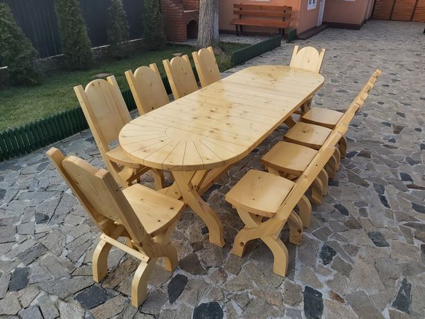 Set "Soreancă" Masa + 10 scaune XL . Masă terasă lemn