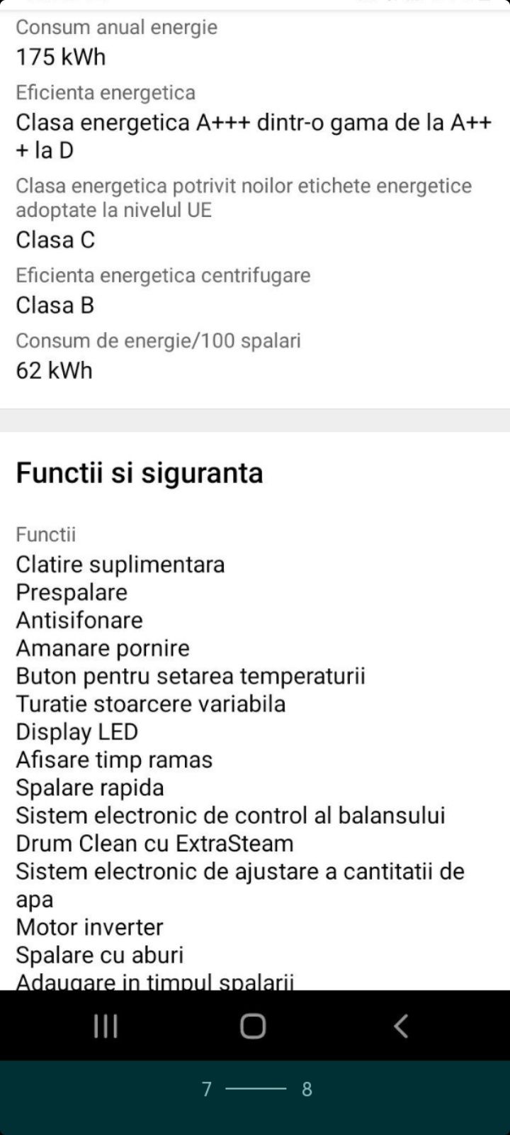 Mașină de spălat A+++ 8kg nouă