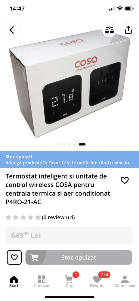 Thermostat  smart  wireless COSA sigilat