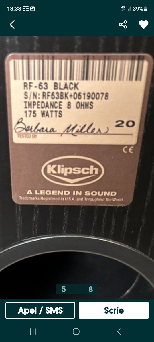 Boxe klipsch rf 63 Made in USA