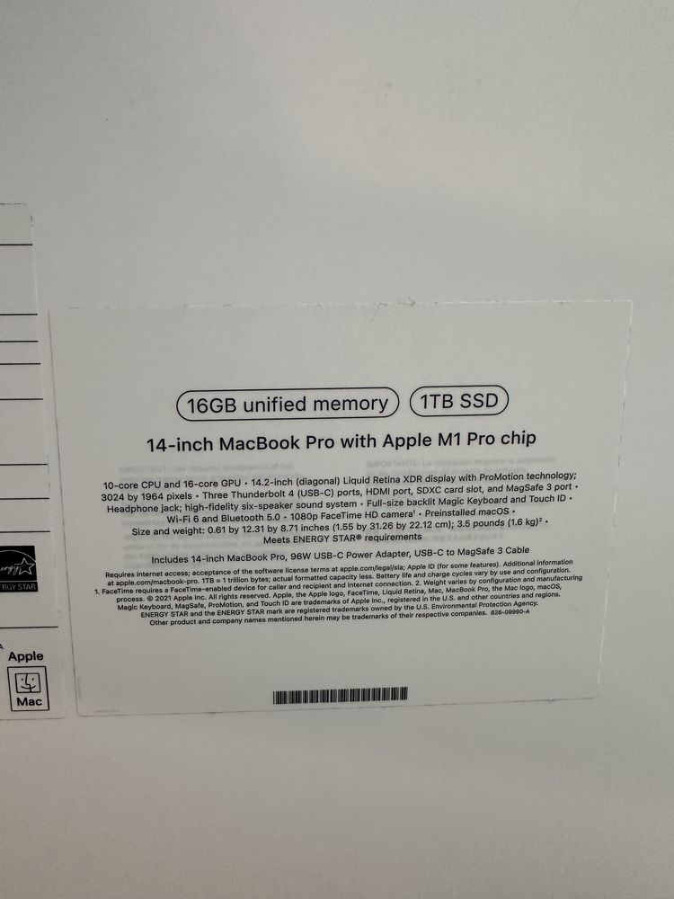 Apple MacBook Pro 14" 2021 M1 PRO 16RAM 1TB SSD