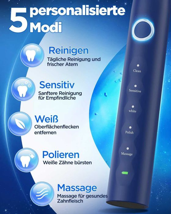 Електрическа звукова четка за зъби Sonic Y05 8 глави и 5 режима черна